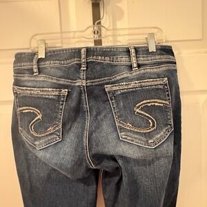 Silver Jeans Elyse‎ Slim Boot Women 34x30 Dark blue Whiskers Embroidered Pockets